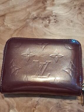 Louis Vuitton Metallic Burgundy Patent Monogram Zip Wallet